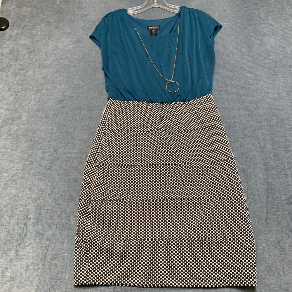 En Focus Studio Fit & Flare Dress Womens 12 Multicolor Polka Dots Gold Chain